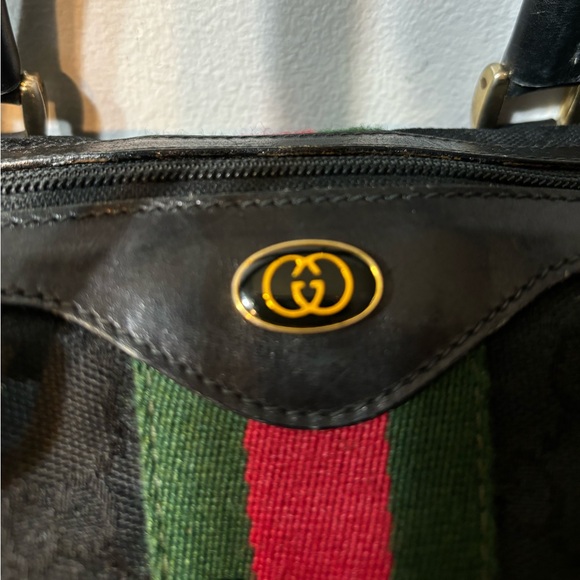 Gucci Black Canvas Monogram Sherry Stripes Boston Bag - Picture 3 of 13